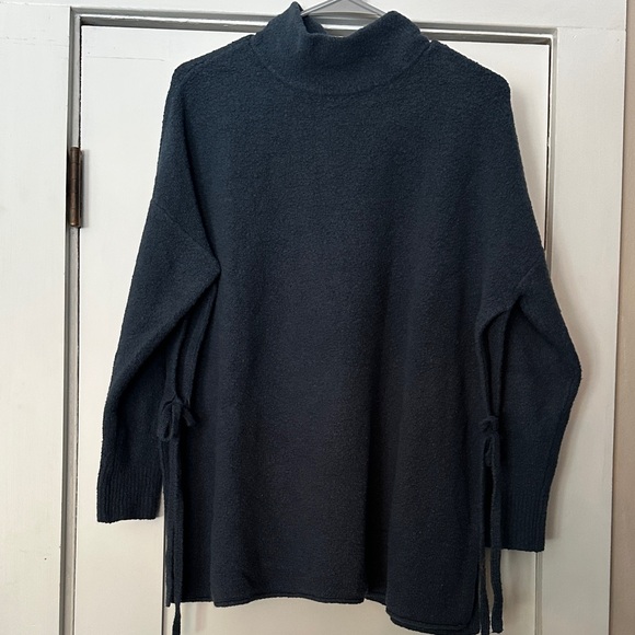 Sweaters - Women's Black Turtleneck Side-Tie Sweater